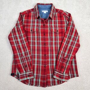 Women's Outerknown XS Blanket Flannel Shirt Red & Mint Plaid 100% Organic Cotton